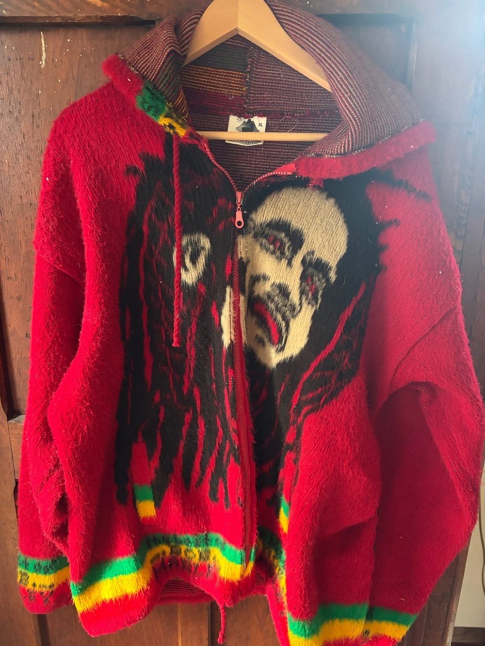 Red Rasta Zip-Up Sweater Jacket with Dreadlocks Graphic